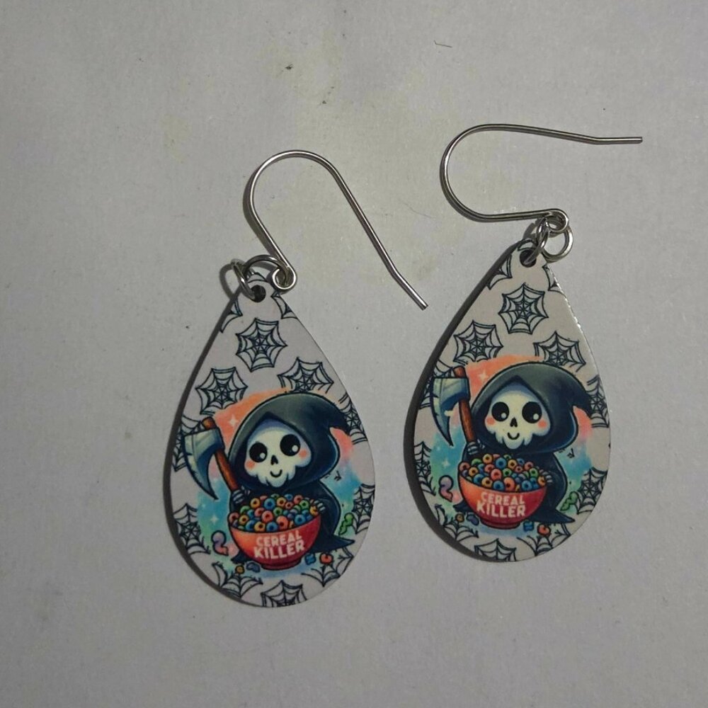 Grimm Reaper Cereal Killer Halloween Earrings